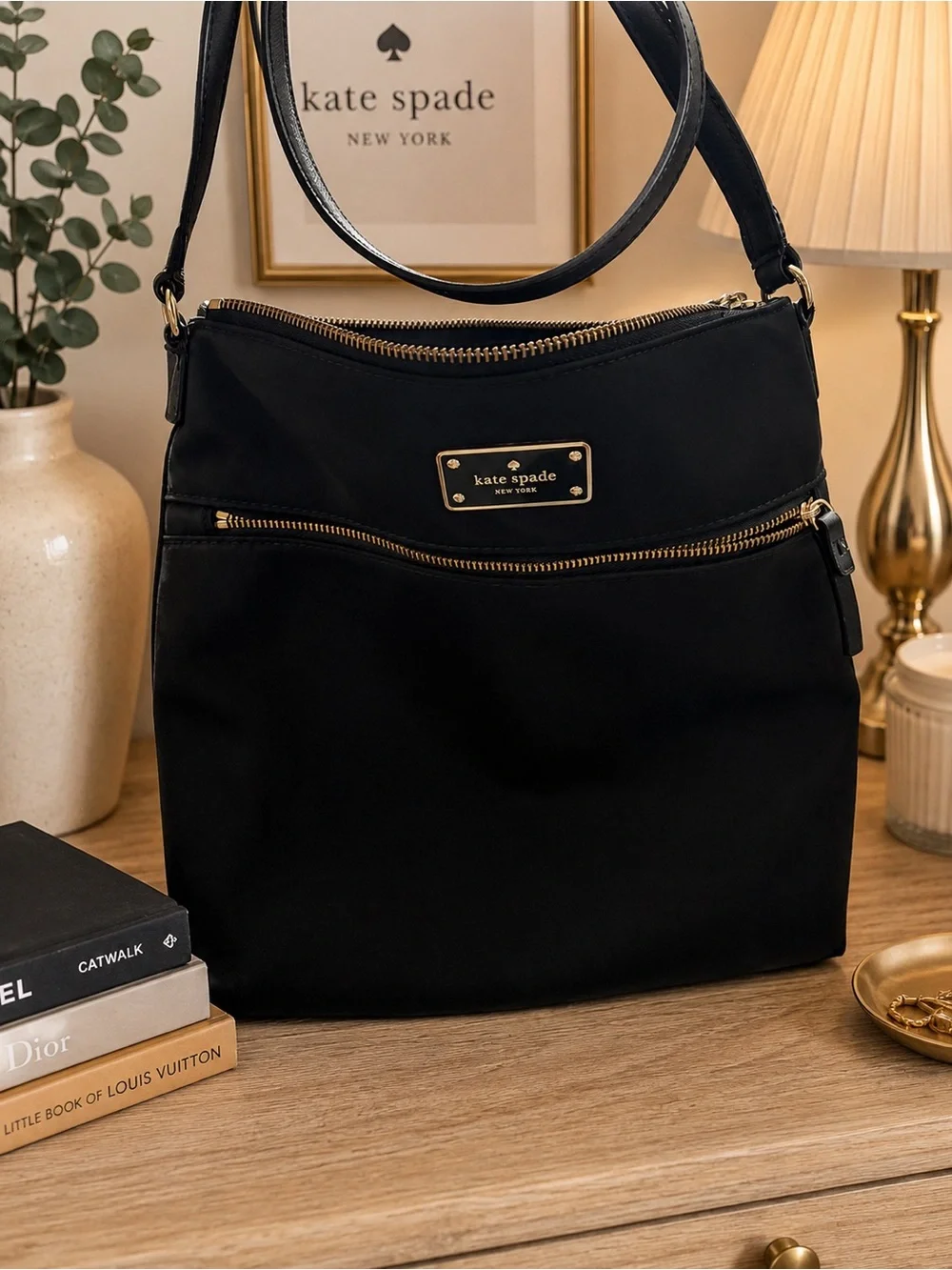 kate spade Black Shoulder Tote with Gold Hardware